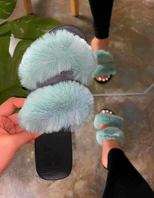 SAGE FUR DUAL STRAP MULE SLIDE SANDAL