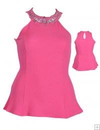 FUSHIA EMBELLISHED HALTER NECK TOP
