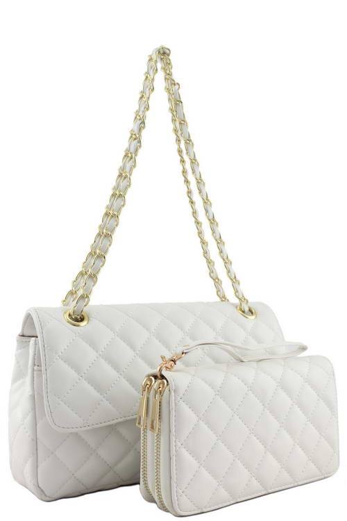 IVORY WALLET SET CHANEL QUILTED INSPIRED MESSENGER BAG