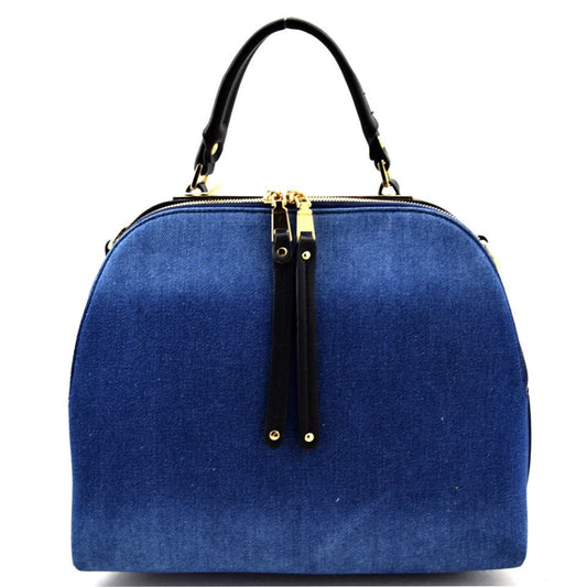 MULTI COMPARTMENTS DENIM SATCHEL BLUE/BLACK
