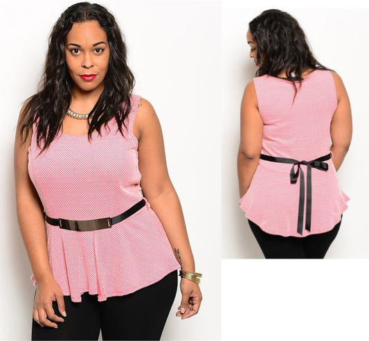 CORAL WHITE SLEEVELESS GOLDTONE BELTED TOP