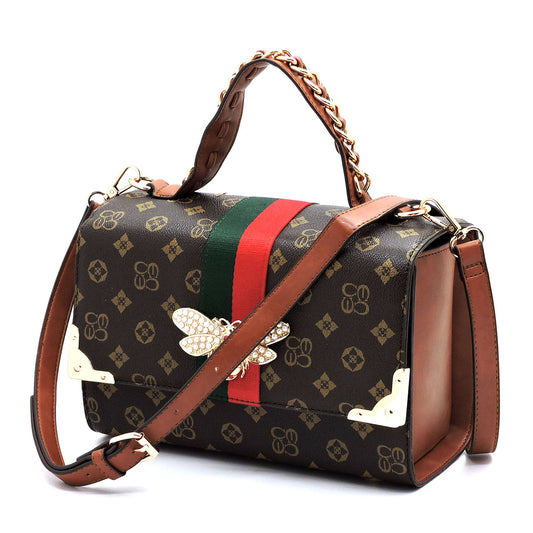 MONOGRAMMED QUEEN BEE STRIPE 2-in-1 Boxy SATCHEL