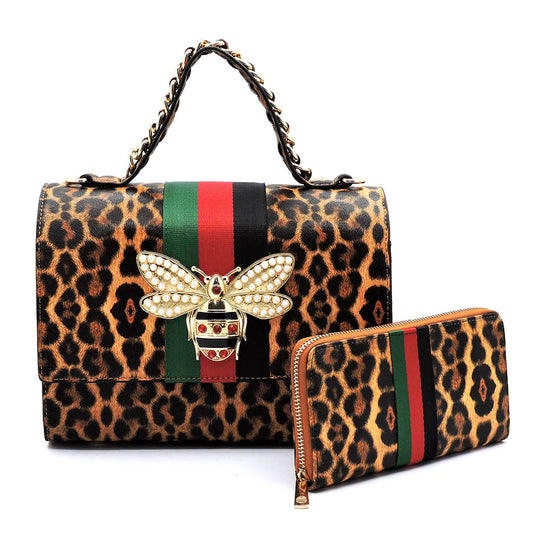 LEOPARD QUEEN BEE STRIPE 2-in-1 BOXY SATCHEL