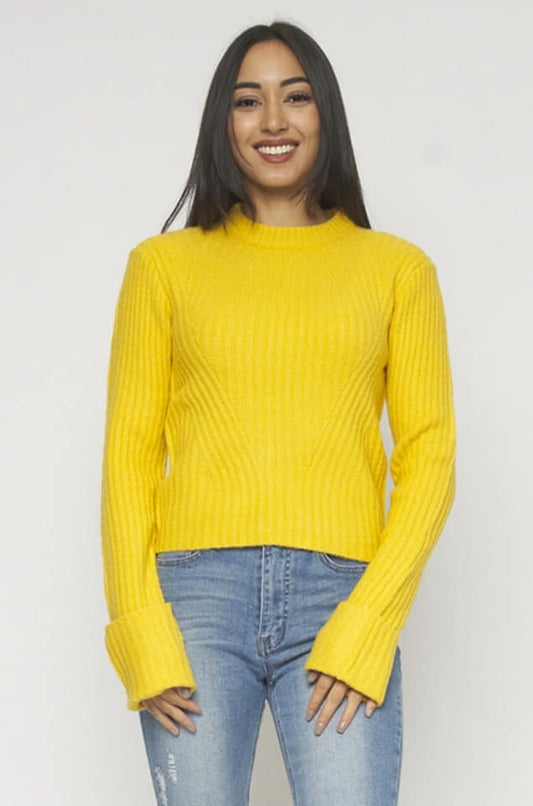 YELLOW LONG SLEEVE CREW NECK SWEATER