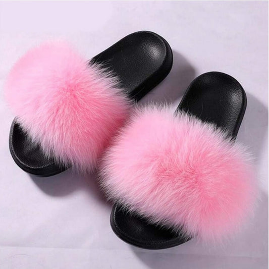 BABY PINK FAUX FUR OPEN TOE SLIPPER SANDALS