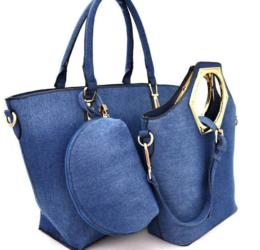 Denim Metal Handle 3 IN 1 Satchel