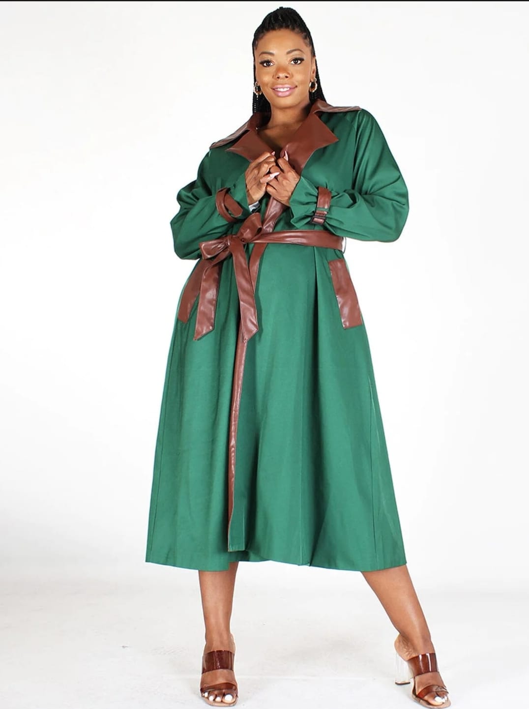 GREEN COLLARD BUTTON DOWN BELTED DRESS