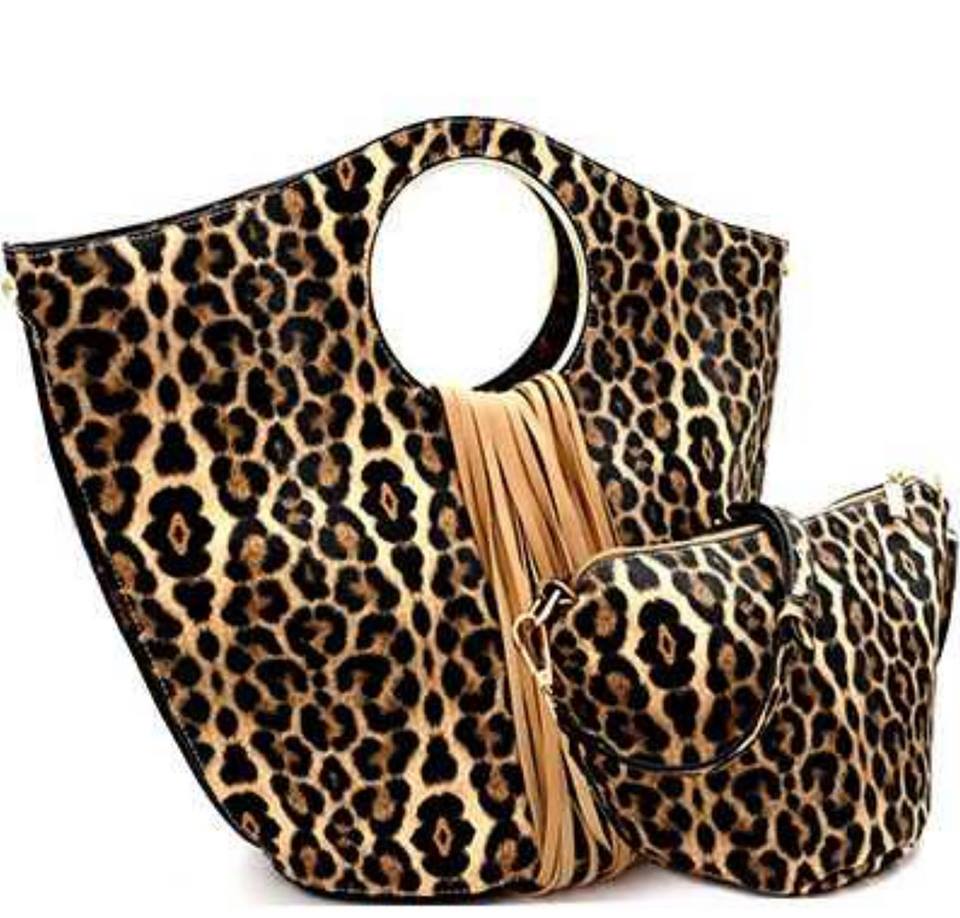 FRINGED LEOPARD PRINT 2 IN 1 SATCHEL