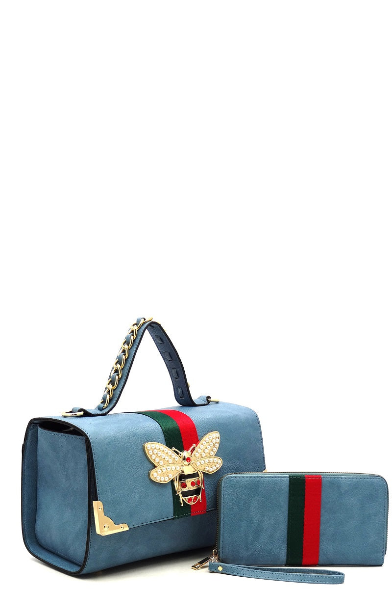 LIGHT BLUE QUEEN BEE STRIPE 2-in-1 BOXY SATCHEL