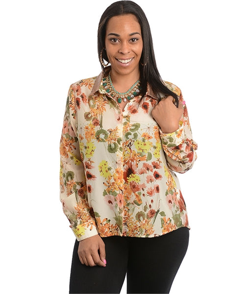 Ivory Brown Flower With Sequins Top