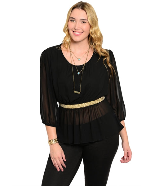 BLACK GOLD BEADED PLUS TOP