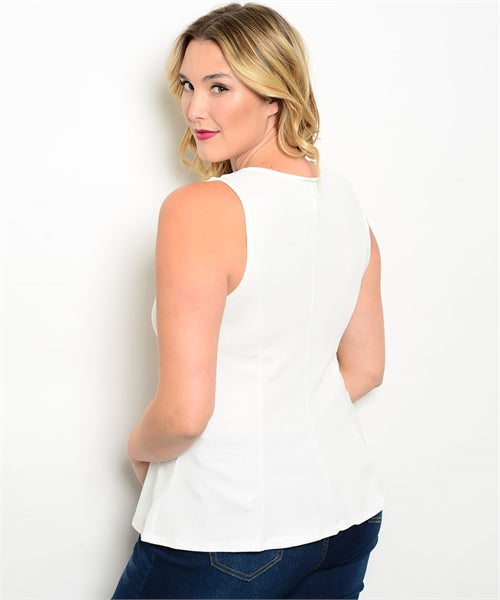 1X Off WHITE EMBELLISHED PLUS SIZE TOP