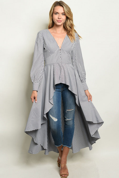 BLACK AND WHITE STRIPES HI-LOW MAXI TOP
