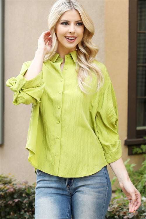 KIWI BUTTON DETAIL QUARTER SLEEVE TOP