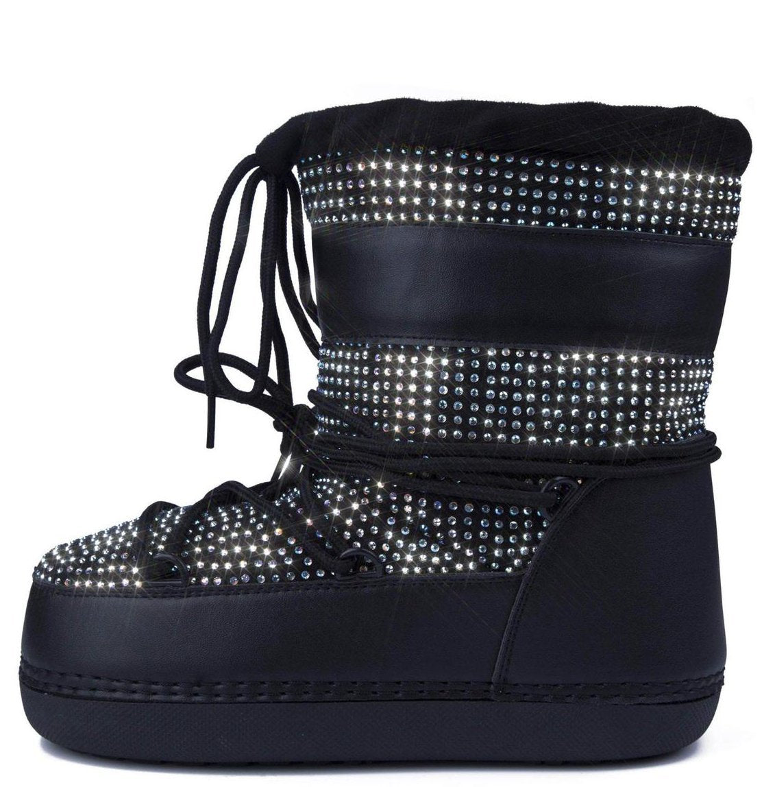 BLACK CRYSTAL RHINESTONE LACED UP BOOTIE
