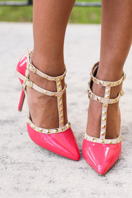 FUSCHIA STUDDED POINTY TOE HEEL