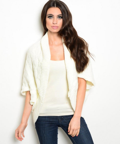 3/4 SLEEVE OPEN FRONT SWEATER PONCHO