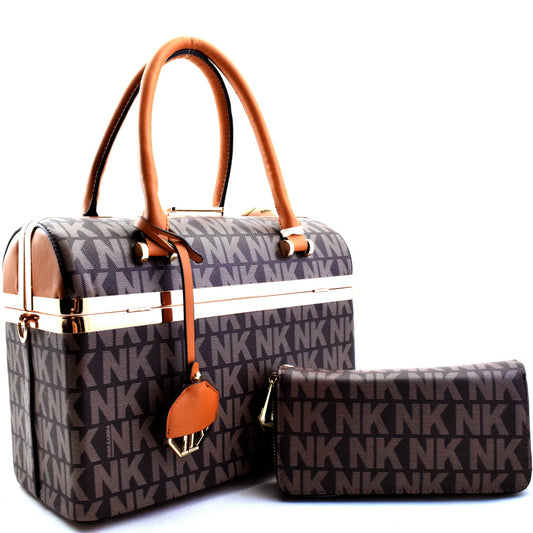 NINA KARINA” NK SIGNATURE BOTTOM COMPARTMENT BOSTON SATCHEL SET BROWN