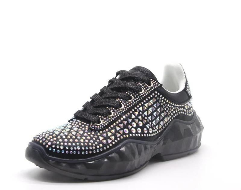 BLACK CRYSTAL STUDDED SNEAKERS