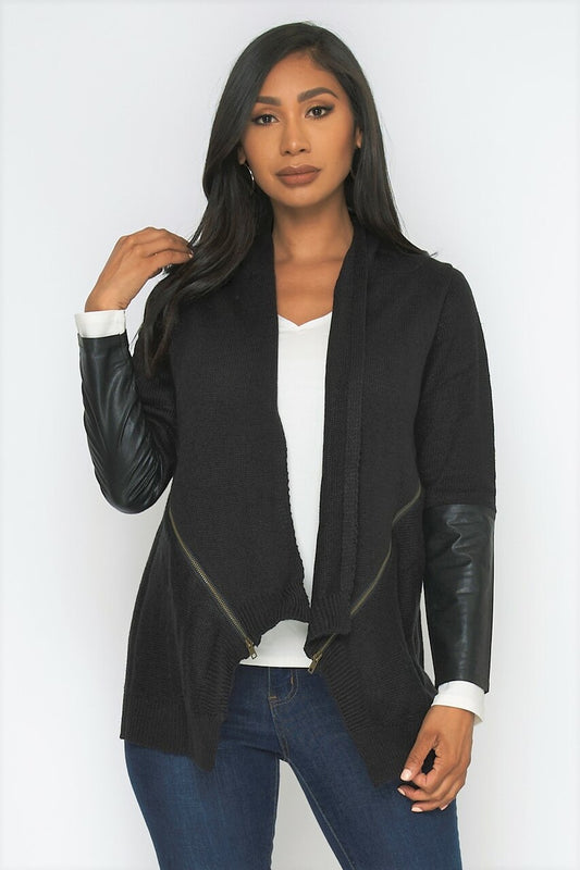 BLACK CARDIGAN/SWEATER P.U ON HALF SLEEVE