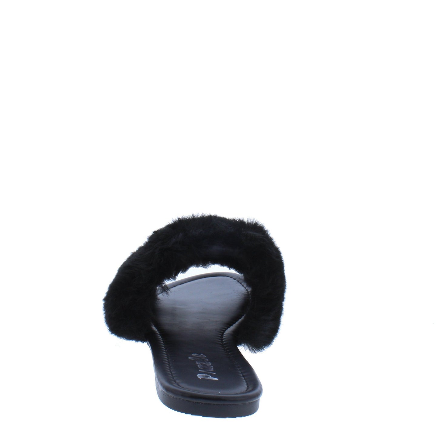 BLACK OPEN TOE RHINESTONE FAUX FUR SLIP ON
