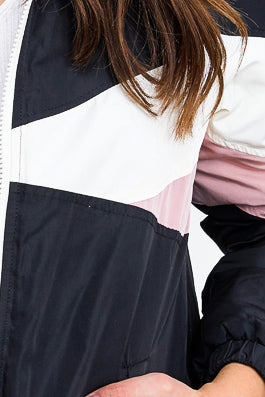 BLACK COLOR BLOCK LONG SLEEVE POCKETED PUFFER TRACK JACKET