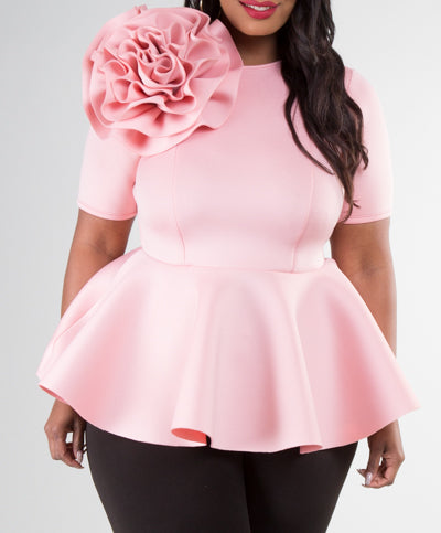 Mauve Flower Detail Peplum Style Top
