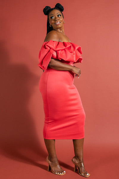 RED MULTI RUFFLE TUBE DRESS