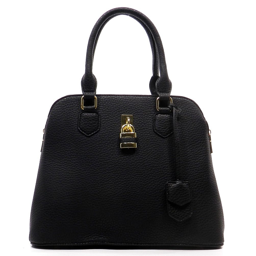 BLACK PEBBLE TEXTURED PADLOCK SATCHEL