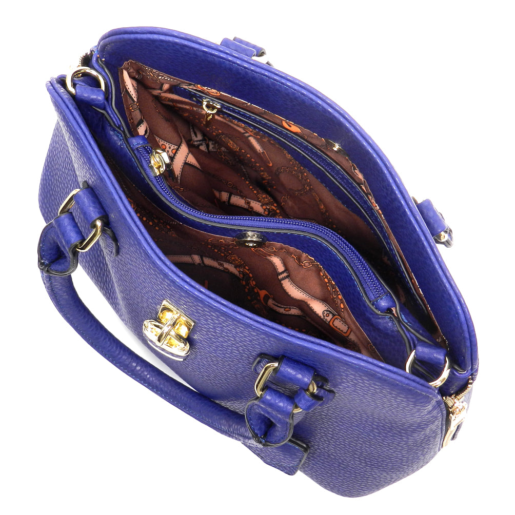 BLACK PEBBLE TEXTURED PADLOCK SATCHEL
