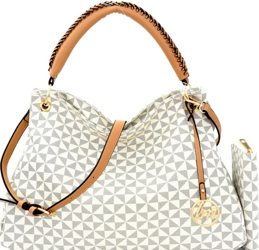 TWO-TONE MONOGRAM SINGLE STRAP HOBO WALLET SET