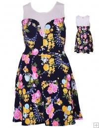 PINK FLORAL FLARED SLEEVELESS DRESS
