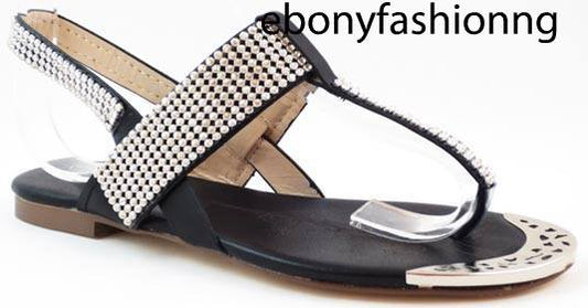 BLACK CRYSTAL STUDDED SANDALS