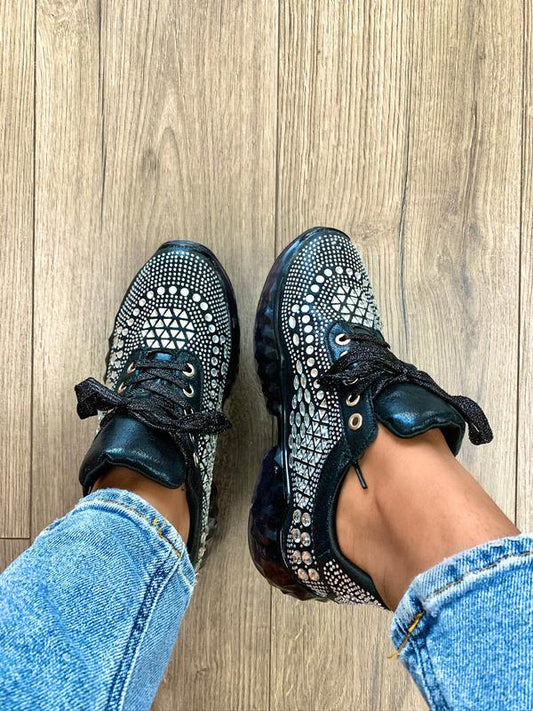 BLACK CRYSTAL STUDDED SNEAKERS