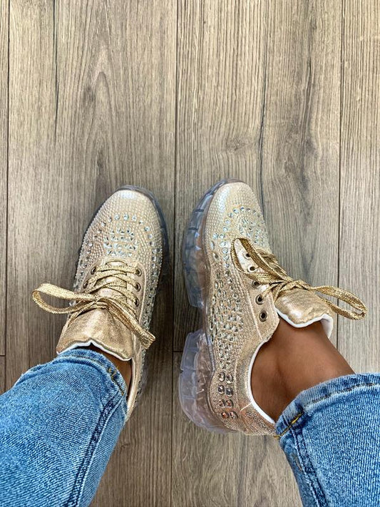 ROSE GOLD CRYSTAL STUDDED SNEAKERS