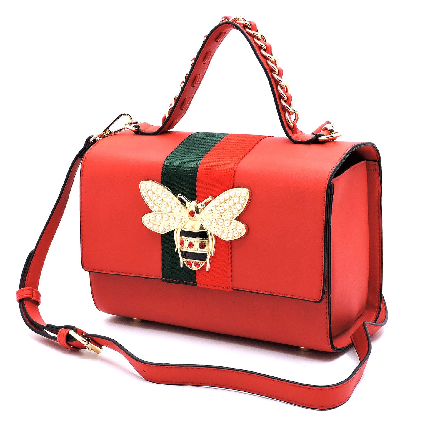 WHITE QUEEN BEE STRIPE 2-in-1 BOXY SATCHEL