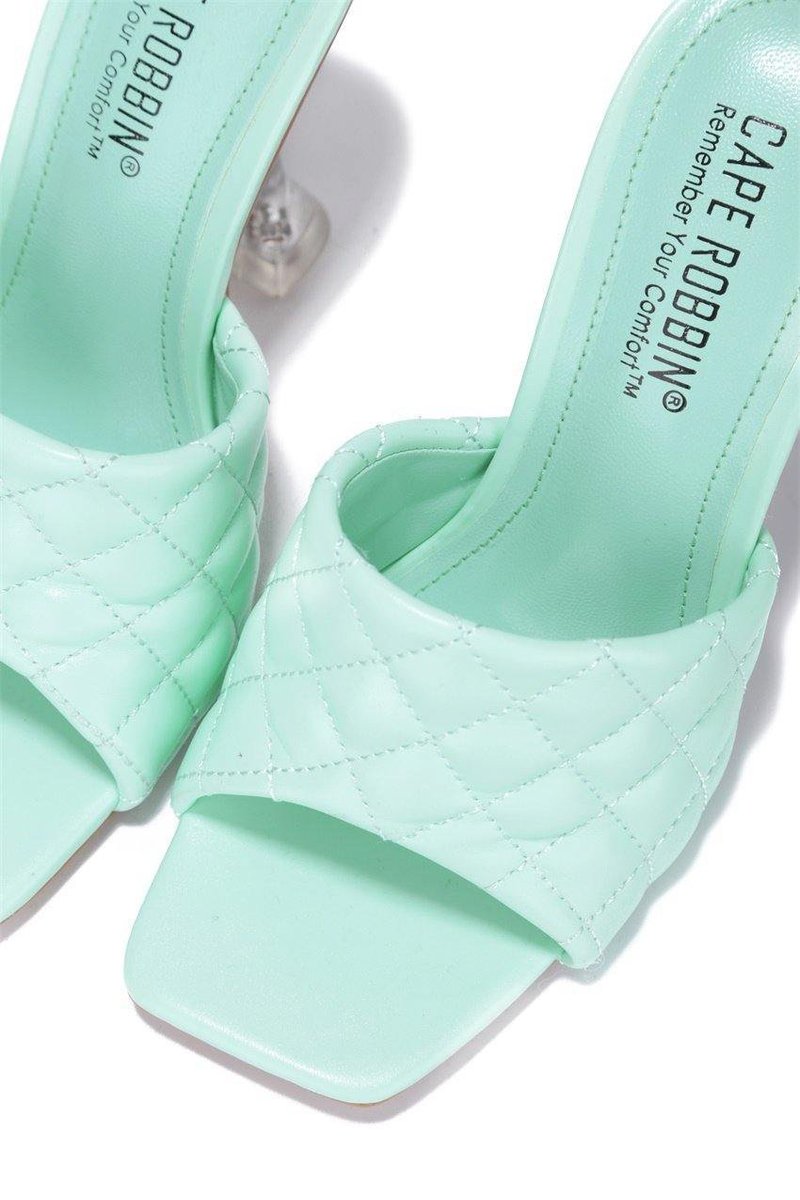 AQUA OPEN TOE CRYSTAL CLEAR DETAIL HIGH HEELS