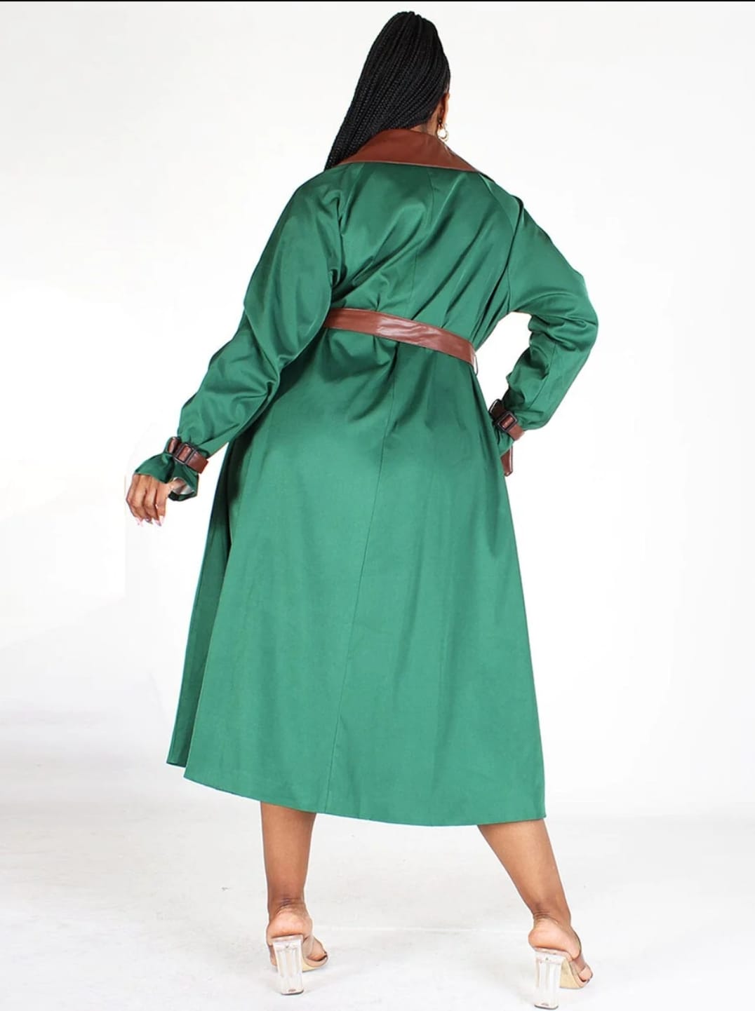 GREEN COLLARD BUTTON DOWN BELTED DRESS