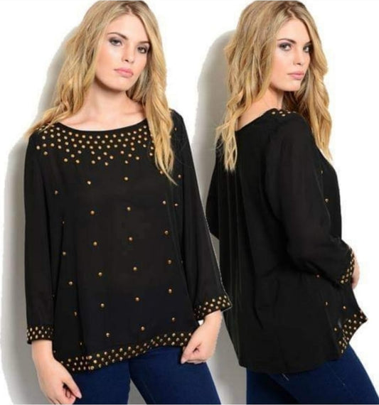 BLACK GOLD STUDDED ACCENT PLUS BLOUSE