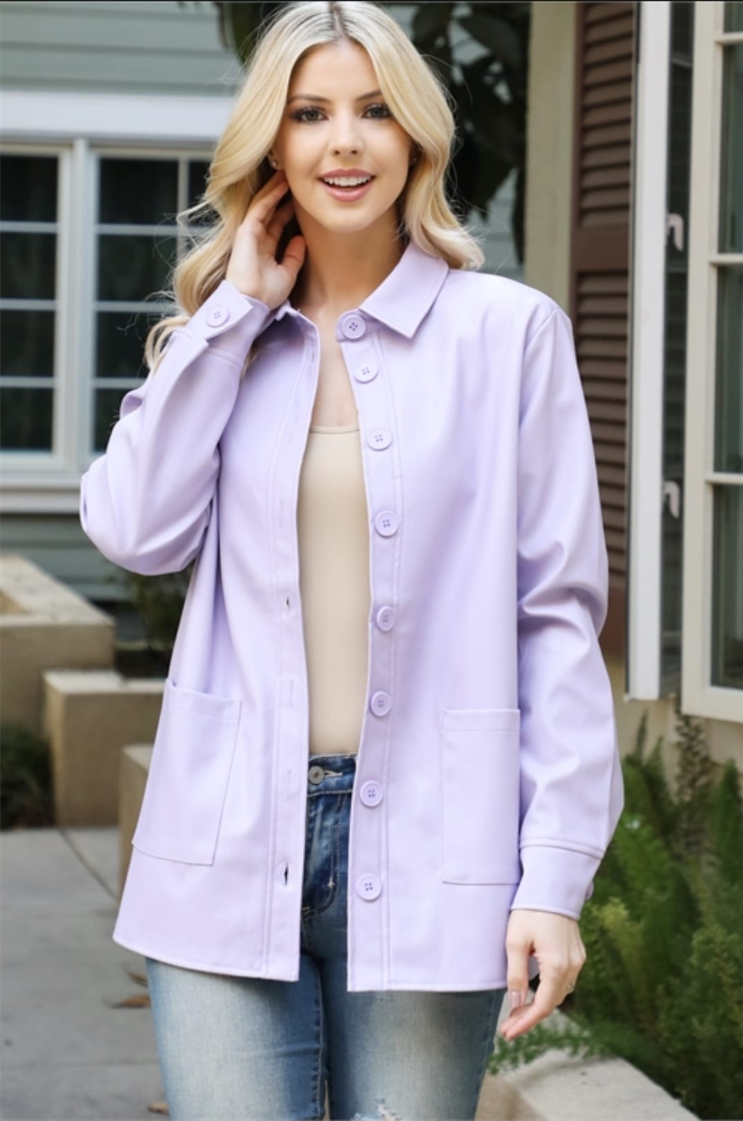 LAVENDER BUTTON DOWN LONG SLEEVE TOP