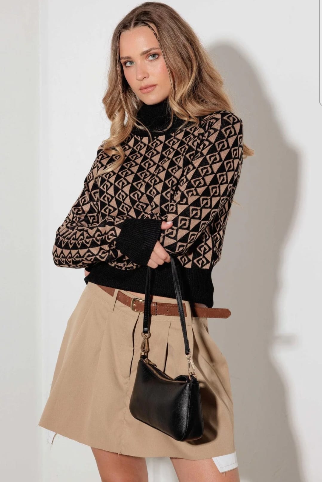 MONOGRAM TURTLE NECK HOODED BALACLAVA SWEATER