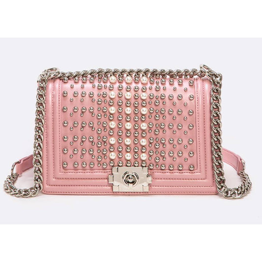 PEARL & STUDS STRUCTURE SHOULDER BAG