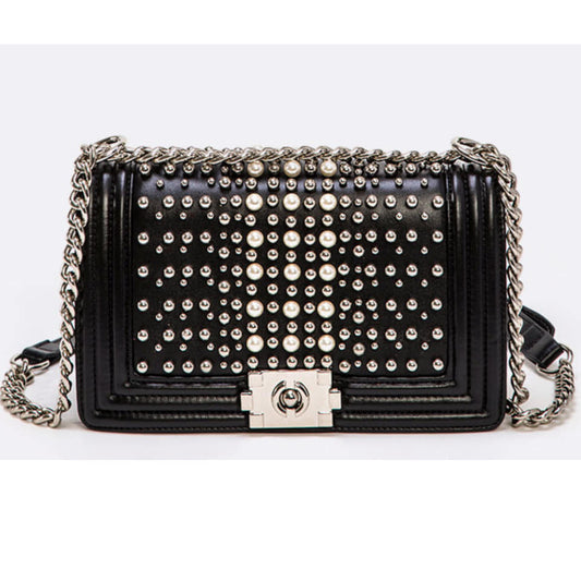 PEARL & STUDS STRUCTURE SHOULDER BAG