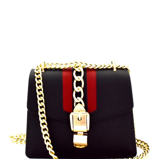 CHAIN ACCENT CENTER STRIPED JELLY 2-WAY SHOULDER BAG BLACK