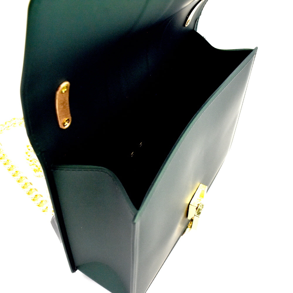 CHAIN ACCENT CENTER STRIPED JELLY 2-WAY SHOULDER BAG BLACK