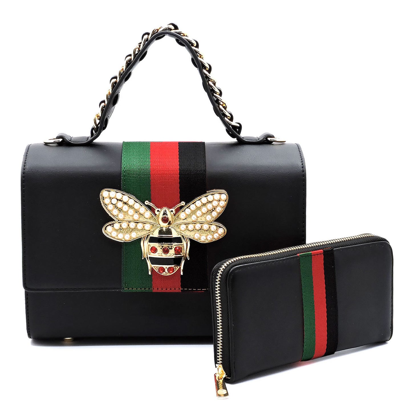BLACK QUEEN BEE STRIPE 2-in-1 BOXY SATCHEL