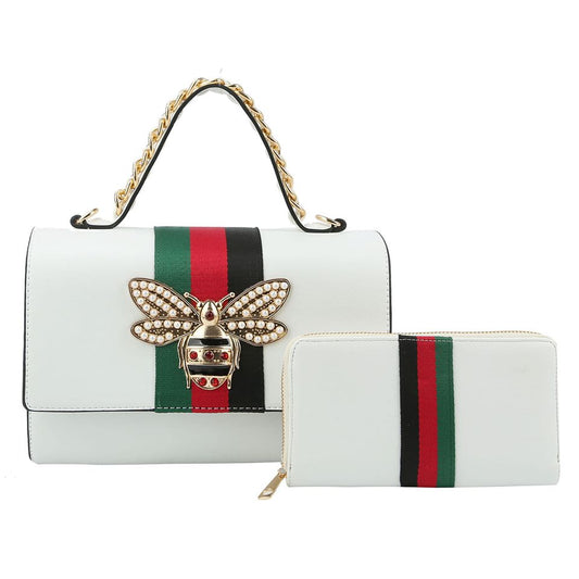WHITE QUEEN BEE STRIPE 2-in-1 BOXY SATCHEL