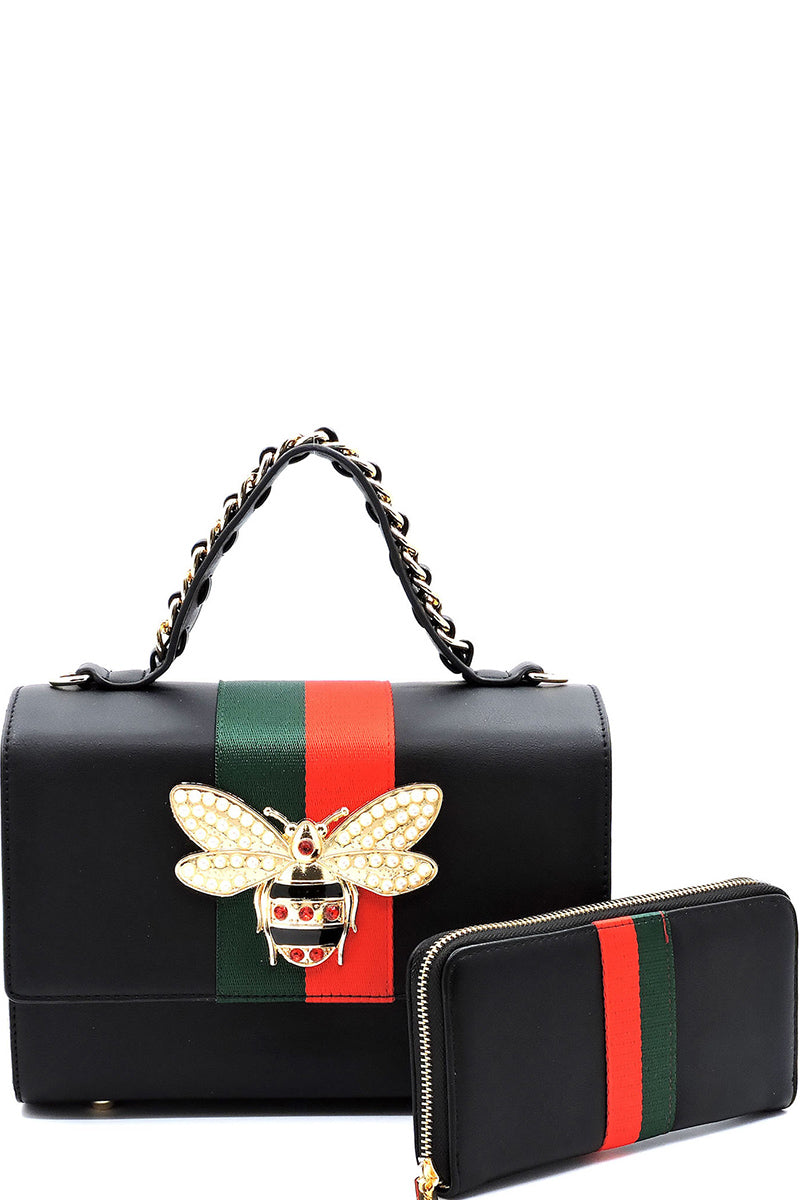 BLACK QUEEN BEE STRIPE 2-in-1 BOXY SATCHEL