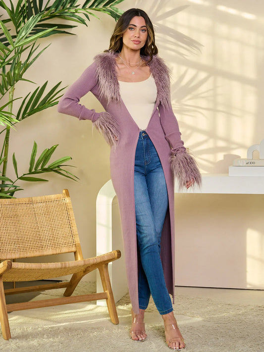LILAC LONG SLEEVE BUTTON CLOSURE DETAILED CARDIGAN