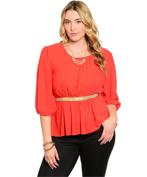 CORAL Gold WAIST BEADED PLUS TOP